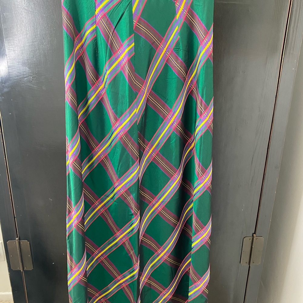 Long green and plaid skirt